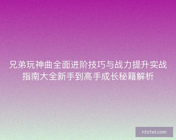 兄弟玩神曲全面进阶技巧与战力提升实战指南大全新手到高手成长秘籍解析